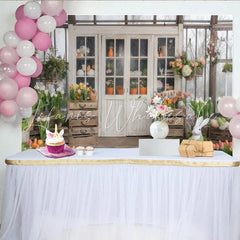 Lofaris Elegant Spring Garden Party Backdrop White Greenhouse Doors with Easter Bunny and Tulips