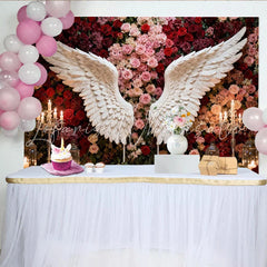 Lofaris Elegant White Angel Wings and Red Pink Roses Floral Party Backdrop Romantic Wedding Engagement Celebration Decor