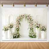 Lofaris Elegant White Arch Floral Photography Backdrop with Pink Roses Beautiful Wedding Photo Background for Bridal Shower Party Decor