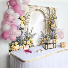 Lofaris Elegant White Arch Floral Photography Backdrop with Yellow Roses Lush Greenery Background for Studio Portrait and Event Decor