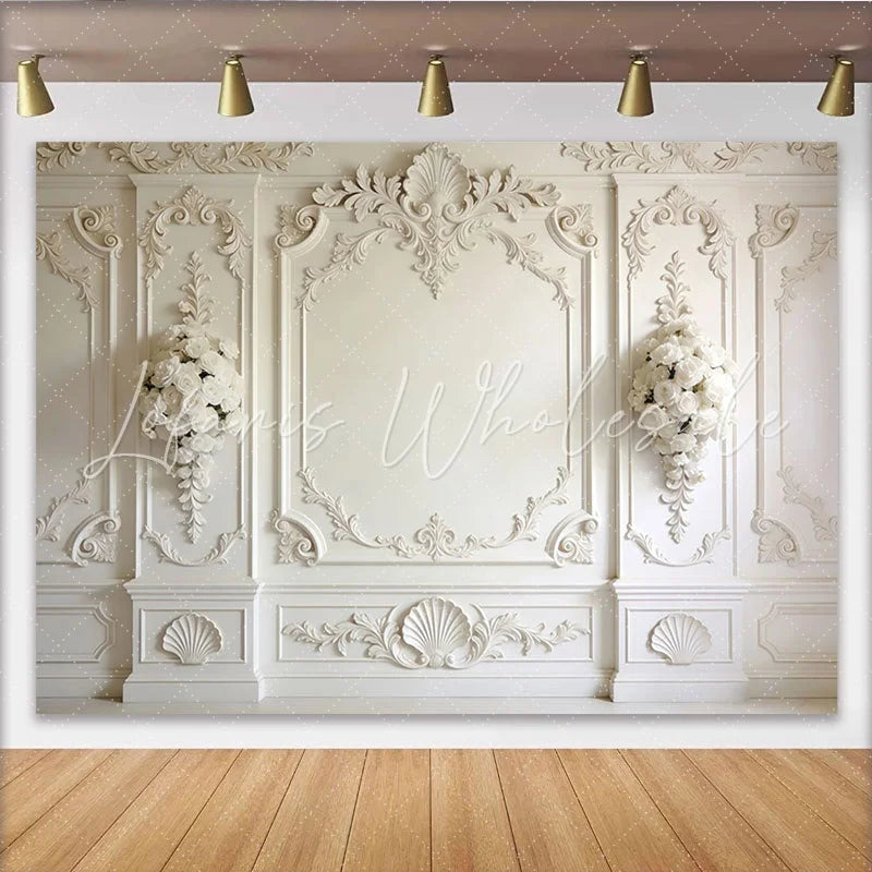 Lofaris Elegant White Fine Art Photography Backdrop with Ornate Moldings Luxurious Studio Background for Professional Portrait