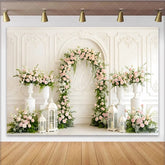 Lofaris Elegant White Floral Arch Wedding Backdrop with Pink Roses and Greenery Romantic Background for Bridal Shower or Event Decor