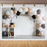 Lofaris Elegant White Grey Rose Gold Balloon Arch Graduation Backdrop Stylish Photo Booth Background for College High School Party