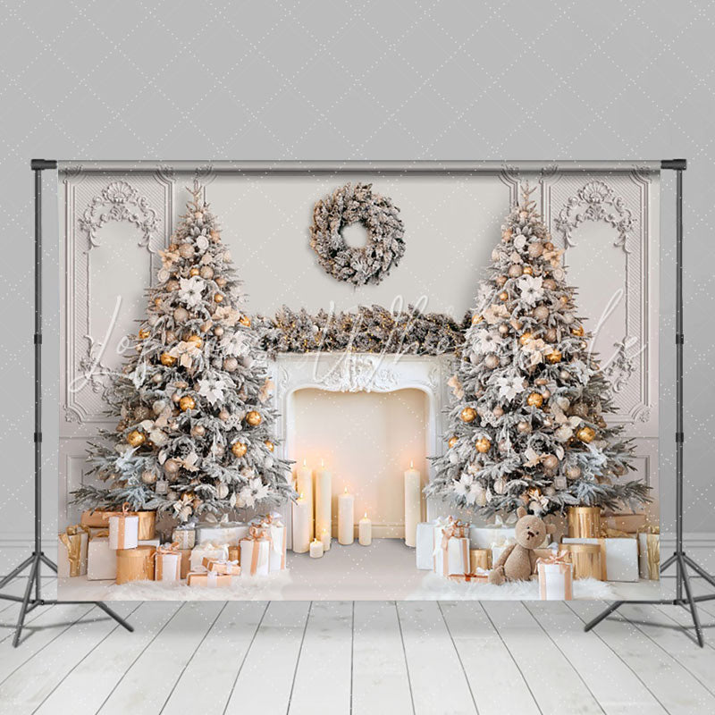 Lofaris Elegant White Wall Fireplace Christmas Tree Backdrop
