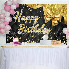 Lofaris Eleganter schwarzer und goldener Happy Birthday Partyhintergrund Glitzer-Diamanten und Schleife für luxuriöse Feiern