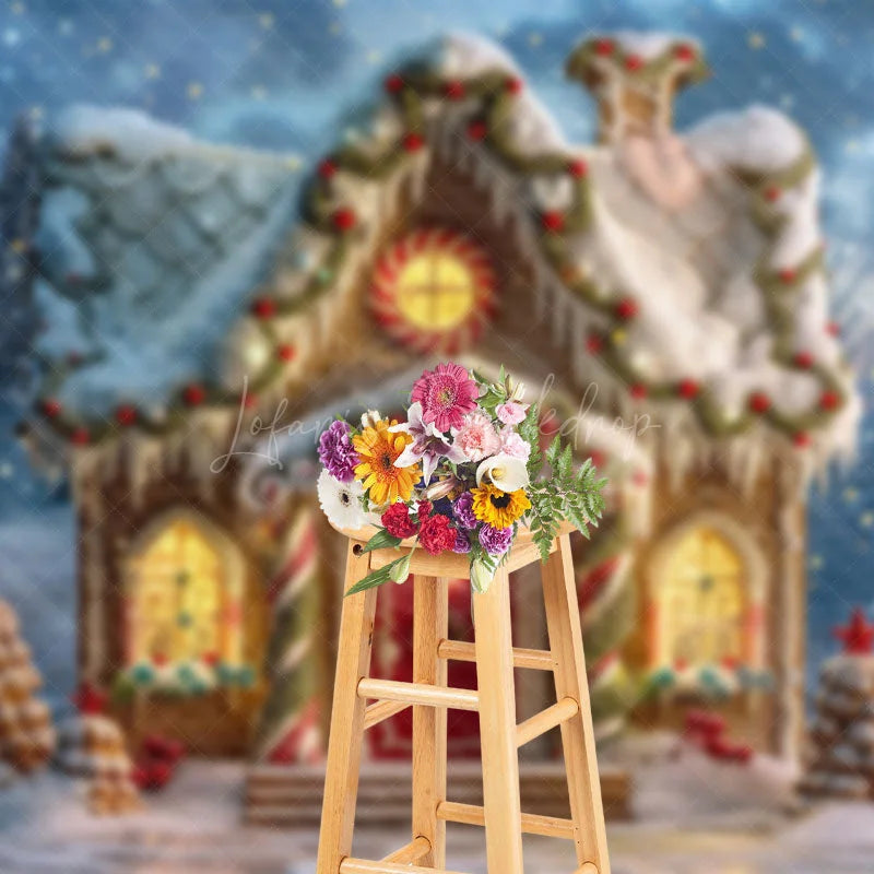Lofaris Enchanted Candy House Lights Winter Christmas Backdrop