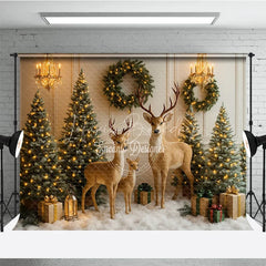 Lofaris Enchanted Christmas Photography Backdrop Reindeer Family in a Snowy Room Elegant Holiday Mini Session Background