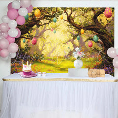 Lofaris Enchanted Easter Forest Photography Backdrop with Eggs and Lush Greenery Spring Holiday Party Background for Photoshoot