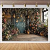 Lofaris Enchanted Floral Garden Photography Backdrop with Lanterns and Fairy Lights Elegant Studio Background for Party and Portraits