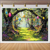 Lofaris Enchanted Forest Easter Egg Backdrop with Colorful Eggs Beautiful Spring Holiday Background for Party Decor and Photoshoot