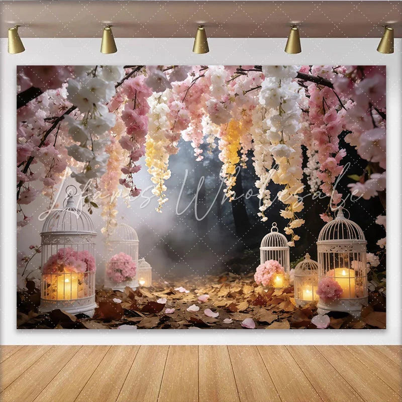Lofaris Enchanted Forest Floral Photography Backdrop with Blossoms Romantic Birdcage Background for Studio Photography