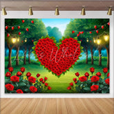 Lofaris Enchanted Forest Heart Backdrop Red Rose Heart and Fairy Lights for Valentines Party