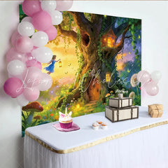 Lofaris Enchanted Forest Photography Backdrop with Fairy and Magical Treehouse Whimsical Studio Background for Kids Photoshoot