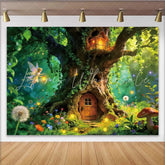 Lofaris Enchanted Forest Photography Backdrop with Fairy and Treehouse Magical Woodland Background for Kids Photoshoot