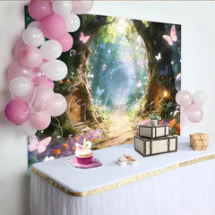 Lofaris Enchanted Forest Photography Backdrop with Fairy Tale Trees Vibrant Flowers and Butterflies Dreamy Studio Background