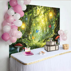 Lofaris Enchanted Forest Photography Backdrop with Glowing Lanterns and Butterflies Magical Studio Background for Professional Portrait
