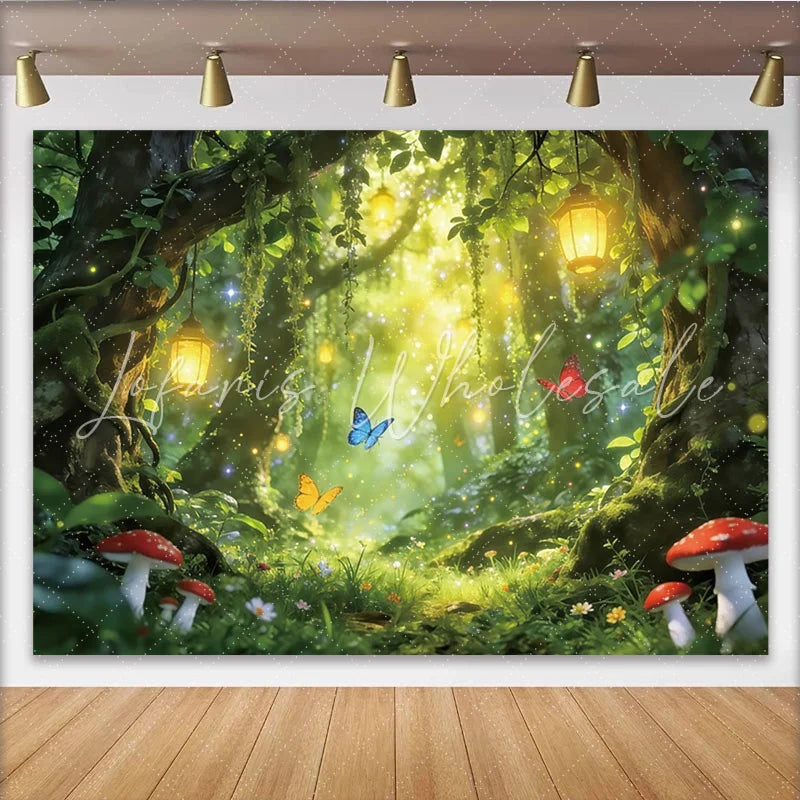Lofaris Enchanted Forest Photography Backdrop with Glowing Lanterns and Butterflies Magical Studio Background for Professional Portrait