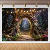 Lofaris Enchanted Forest Photography Backdrop with Tree Arch and Fairy Lights Mystical Woodland Background for Studio Photoshoot