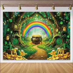 Lofaris Enchanted Forest St Patricks Day Backdrop Rainbow Pot of Gold Tree House Spring Photography Background