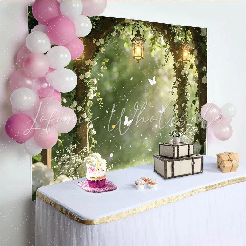 Lofaris Enchanted Garden Photography Backdrop with White Flowers Beautiful Studio Background for Romantic Photoshoot