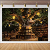 Lofaris Enchanted Tree Library Photography Backdrop with Warm Lights Magical Studio Background for Fantasy Portraits and Events