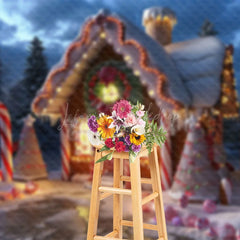 Lofaris Evening Gingerbread House Candy Cane Xmas Backdrop