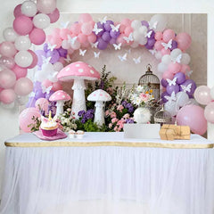 Lofaris Fairy Pink Mushroom and Birdcage Spring Backdrop Floral Balloon Arch Girls Birthday Party Background