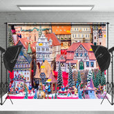 Lofaris Fairy Tale Colorful Town Christmas Vibe Backdrop