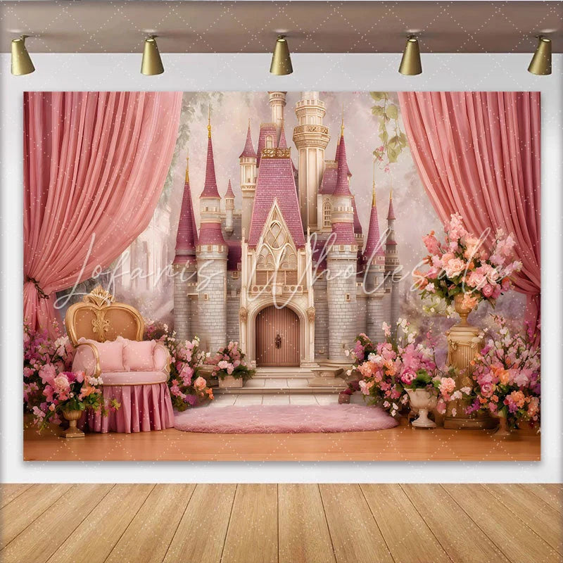 Lofaris Fairy Tale Pink Castle Backdrop Enchanted Garden Birthday Party Photography Background