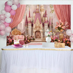 Lofaris Fairy Tale Pink Castle Backdrop Enchanted Garden Birthday Party Photography Background