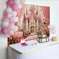Lofaris Fairy Tale Pink Castle Backdrop Enchanted Garden Birthday Party Photography Background