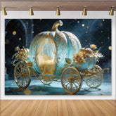 Lofaris Fairytale Blue and Gold Pumpkin Carriage Photography Backdrop Elegant Royal Background for Studio Photoshoot