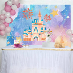 Lofaris Fairytale Magic Castle Backdrop Pink and Blue Watercolor Clouds Starbursts Photography Background