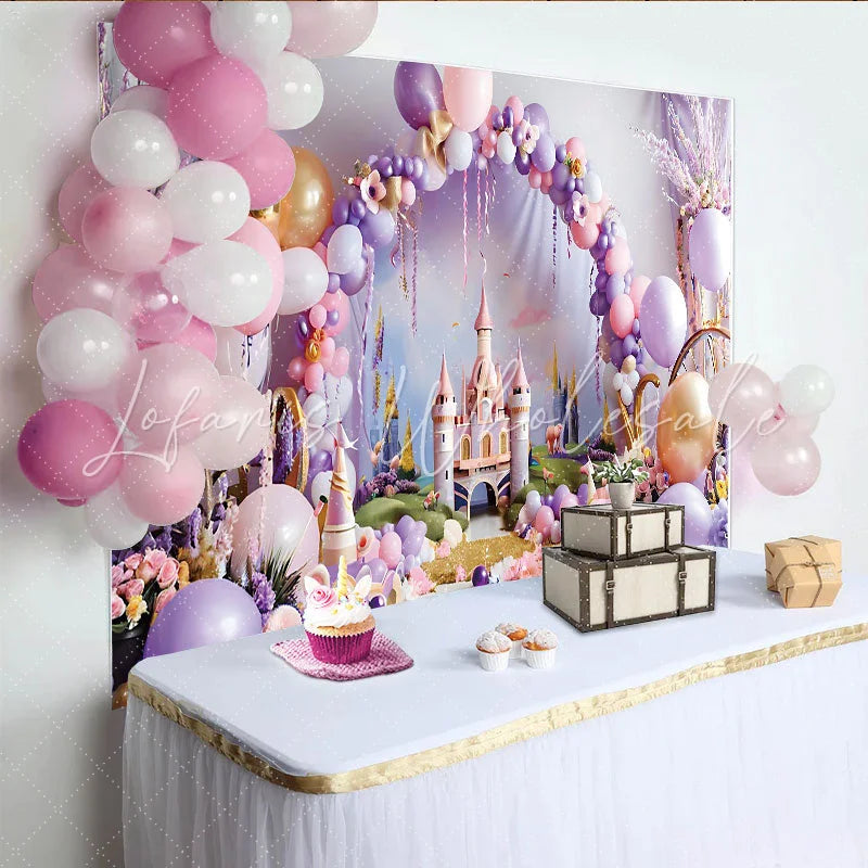 Lofaris Fairytale Pink Castle Photography Backdrop Princess Balloon Arch Photo Background