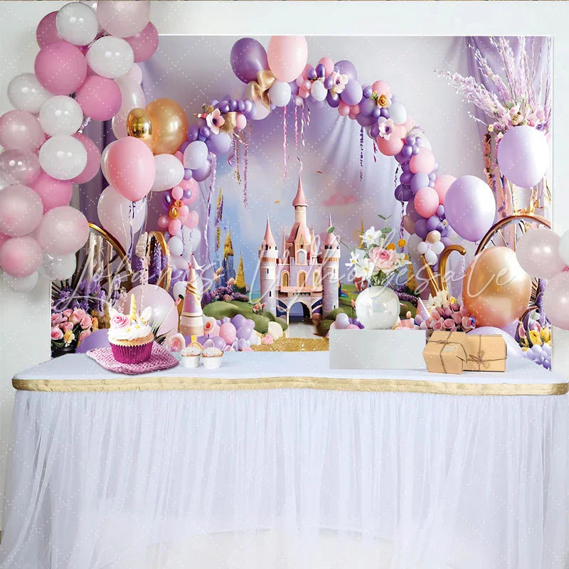 Lofaris Fairytale Pink Castle Photography Backdrop Princess Balloon Arch Photo Background