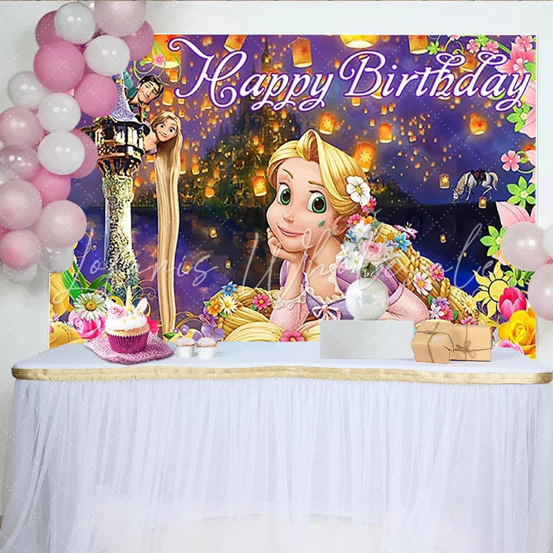 Lofaris Fairytale Princess Cartoon Birthday Backdrop for Girls Magical Party Background with Floating Lanterns