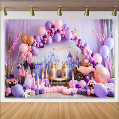 Lofaris Fairytale Purple Castle Photography Backdrop Princess Carriage and Balloon Photo Background