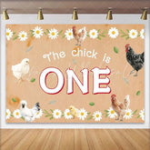 Lofaris Farm Animal 1st Birthday Backdrop with Chickens and Daisies Rustic Wood Photography Background for Baby Photoshoot