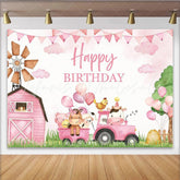 Lofaris Farm Animals Pink Barn Girls Party Decoration Birthday Backdrop