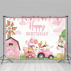 Lofaris Farm Animals Pink Barn Girls Party Decoration Birthday Backdrop