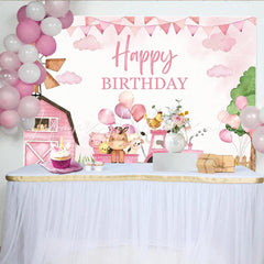 Lofaris Farm Animals Pink Barn Girls Party Decoration Birthday Backdrop