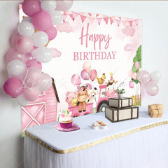 Lofaris Farm Animals Pink Barn Girls Party Decoration Birthday Backdrop