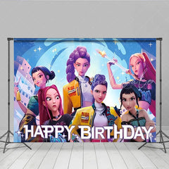 Lofaris Fashion Girl Group Birthday Backdrop Pink Purple Anime Singers Photography Background Music Theme Party Decoration Prop