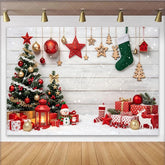 Lofaris Festive Christmas Backdrop with Decorated Trees Gifts and Falling Snow Winter Holiday Scene for Photography and Party Decor