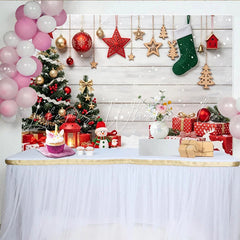 Lofaris Festive Christmas Backdrop with Decorated Trees Gifts and Falling Snow Winter Holiday Scene for Photography and Party Decor