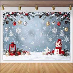 Lofaris Festive Christmas Backdrop with Snowman Snowflakes and Pine Branches Winter Holiday Party Decor for Photography