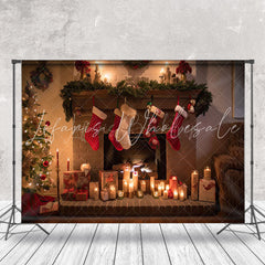 Lofaris Festive Christmas Fireplace Warm Pillows Backdrop