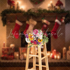 Lofaris Festive Christmas Fireplace Warm Pillows Backdrop