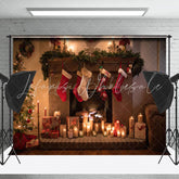 Lofaris Festive Christmas Fireplace Warm Pillows Backdrop