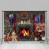 Lofaris Festive Christmas Night Trees Fireplace Backdrop